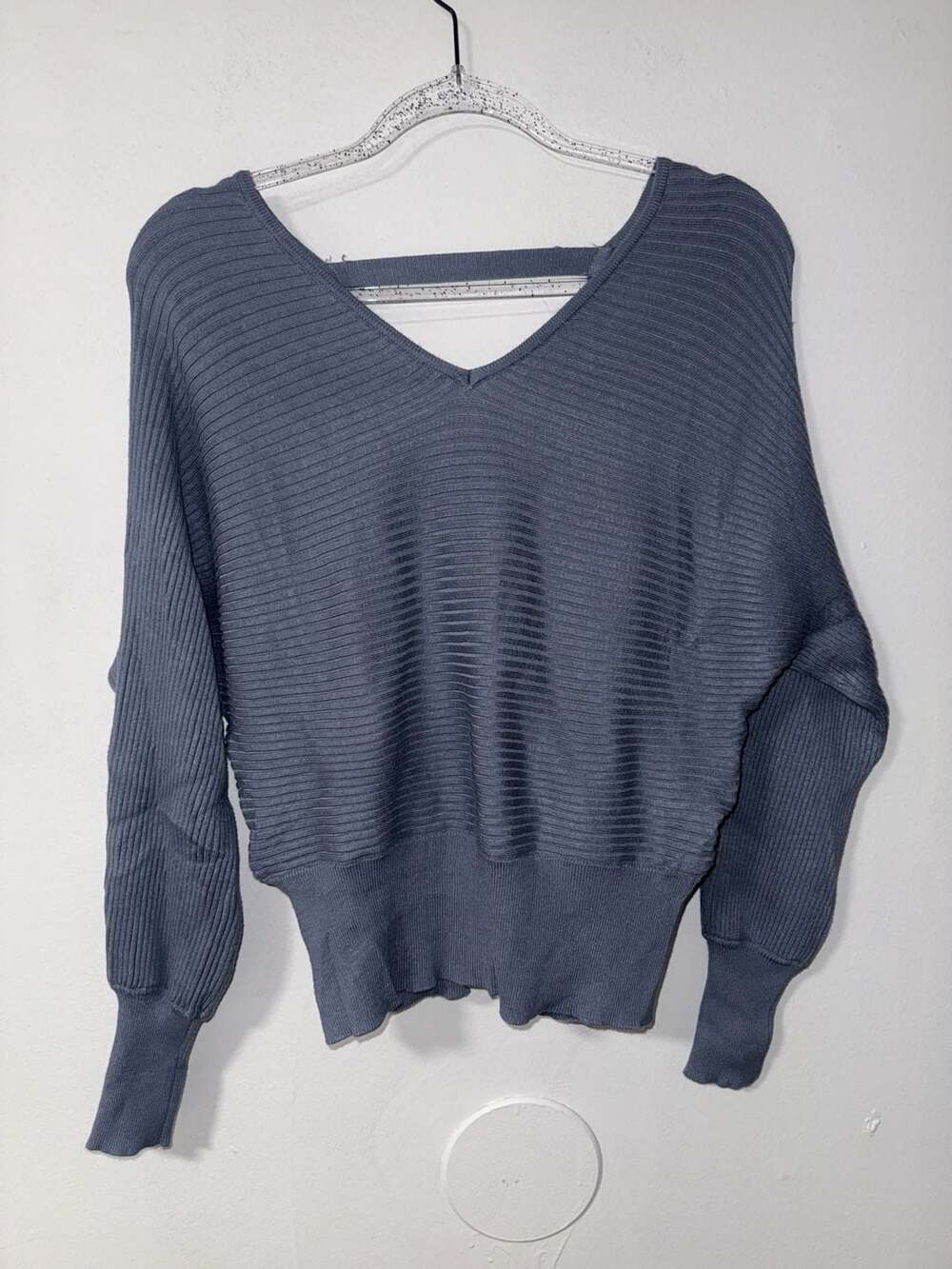 Hippie Rose Blue Ribbed Knit Wrap V-Neck Long Sleeve Sweater XS